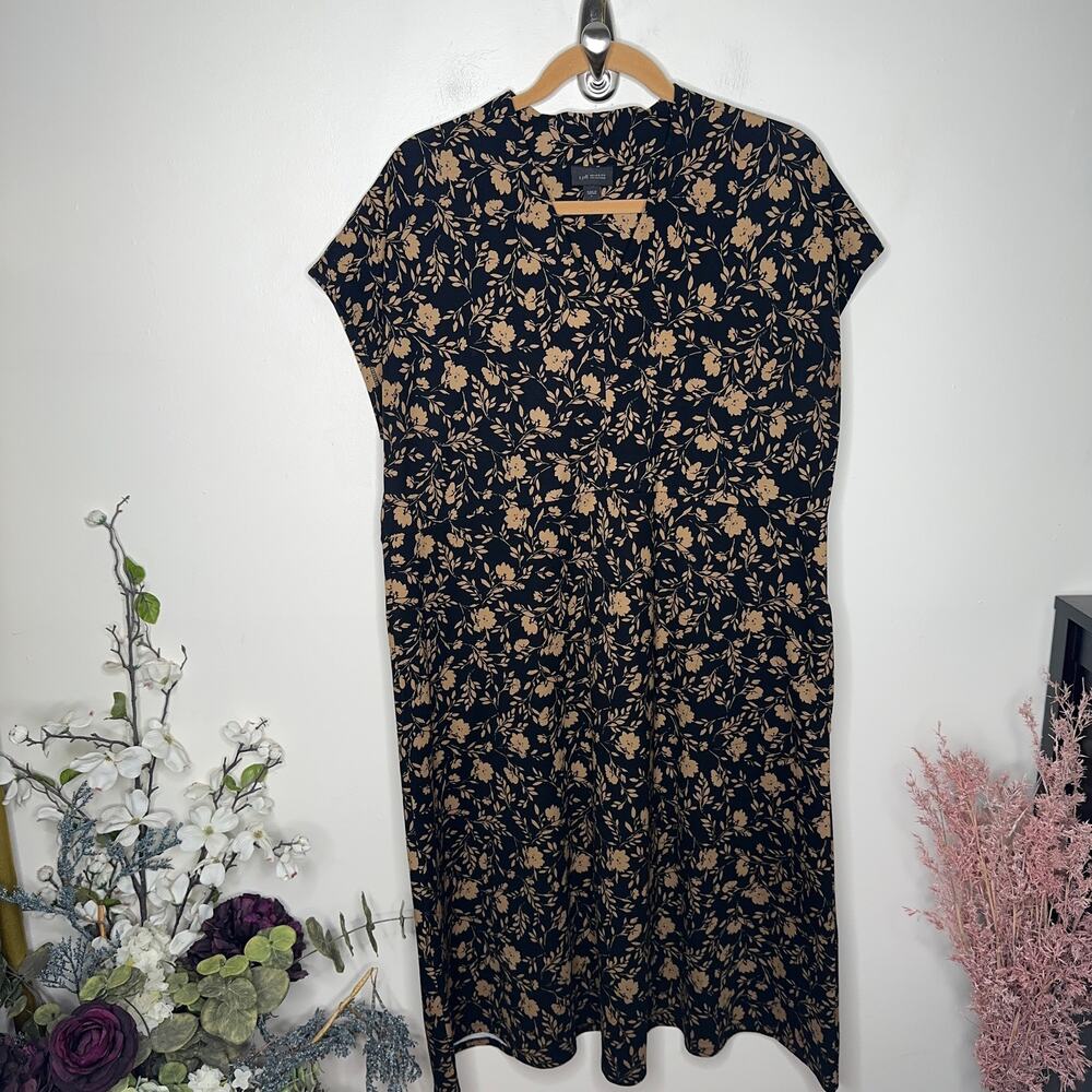 J. JILL Wearever Double-Face Jersey Fit Flare Dress Black Subtle Floral Tan U24 - Picture 3 of 6